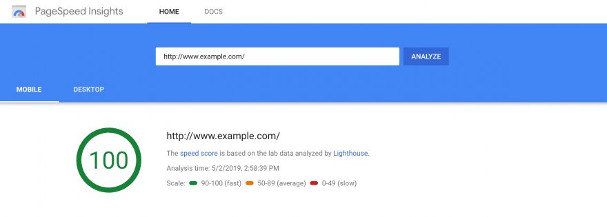An example of a Google PageSpeed Insights results page.
