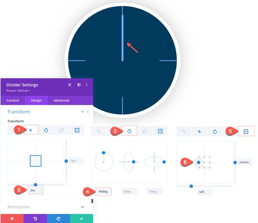 divi animated clock scroll effect