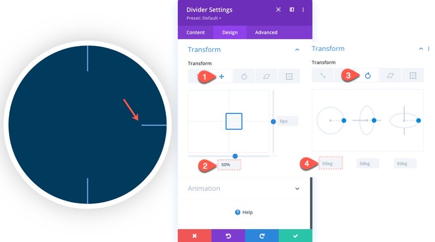 divi animated clock scroll effect