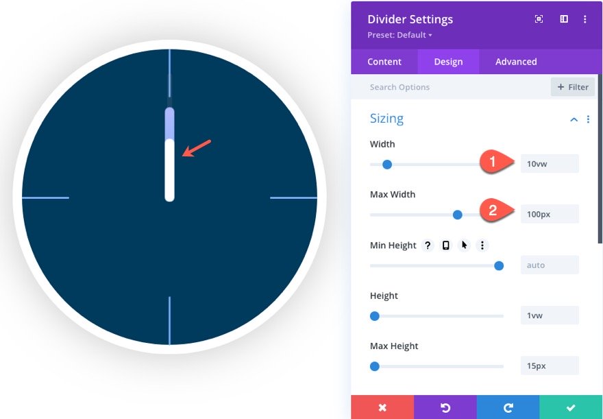 divi animated clock scroll effect