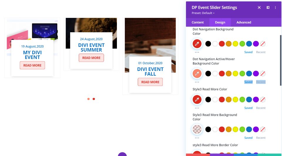 Divi Event Slider