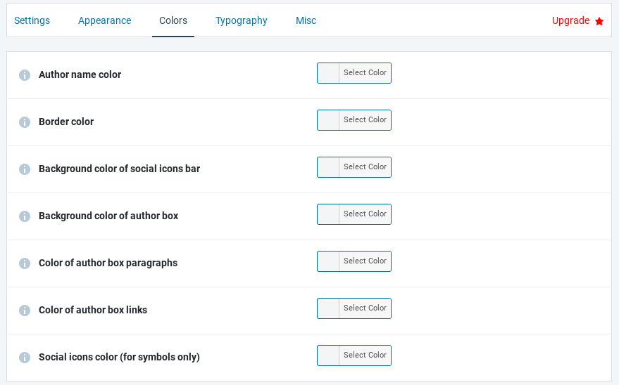 WordPress author box color settings.