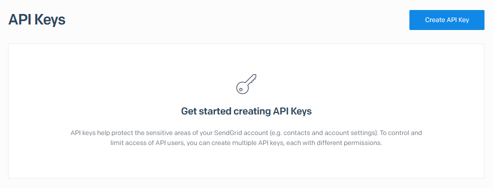 Creating a SendGrid API key.