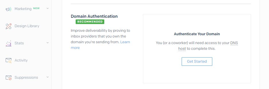 Starting SendGrid's domain authentication process.