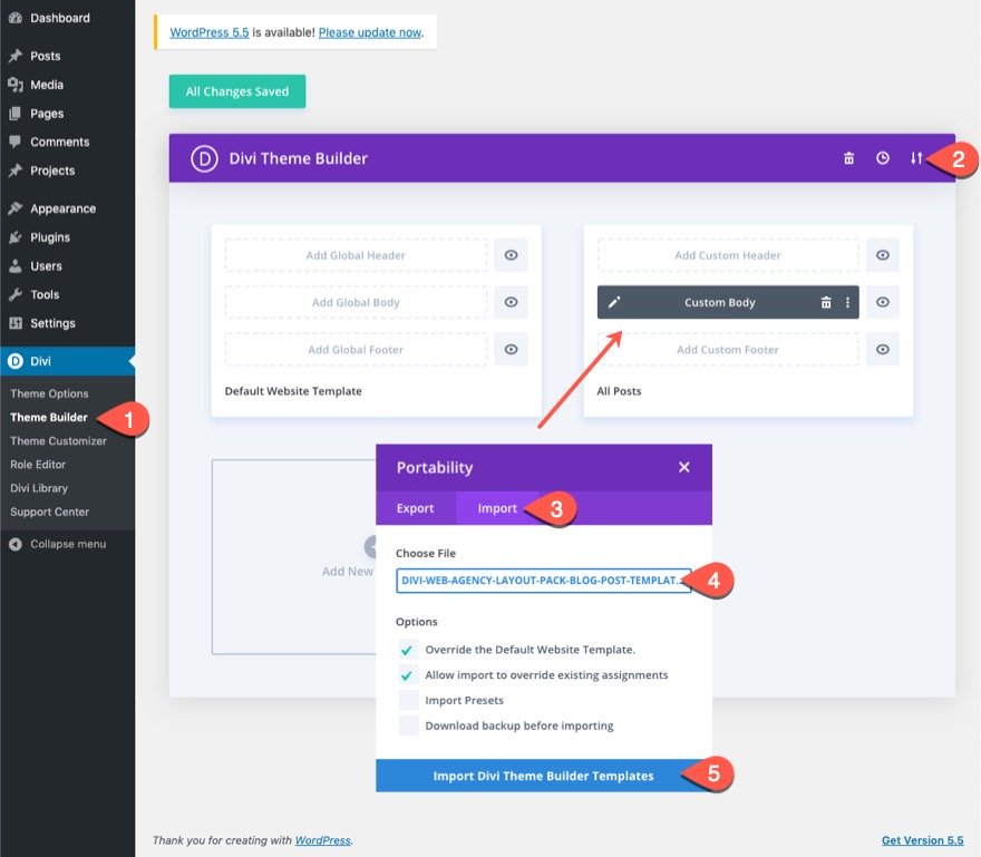 global presets with divi layout block