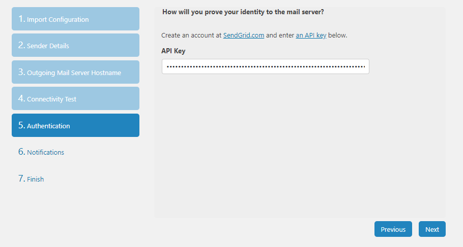 Pasting your SendGrid API key.
