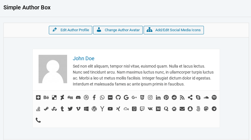 The author box preview window in the Simple Author Box plugin settings.