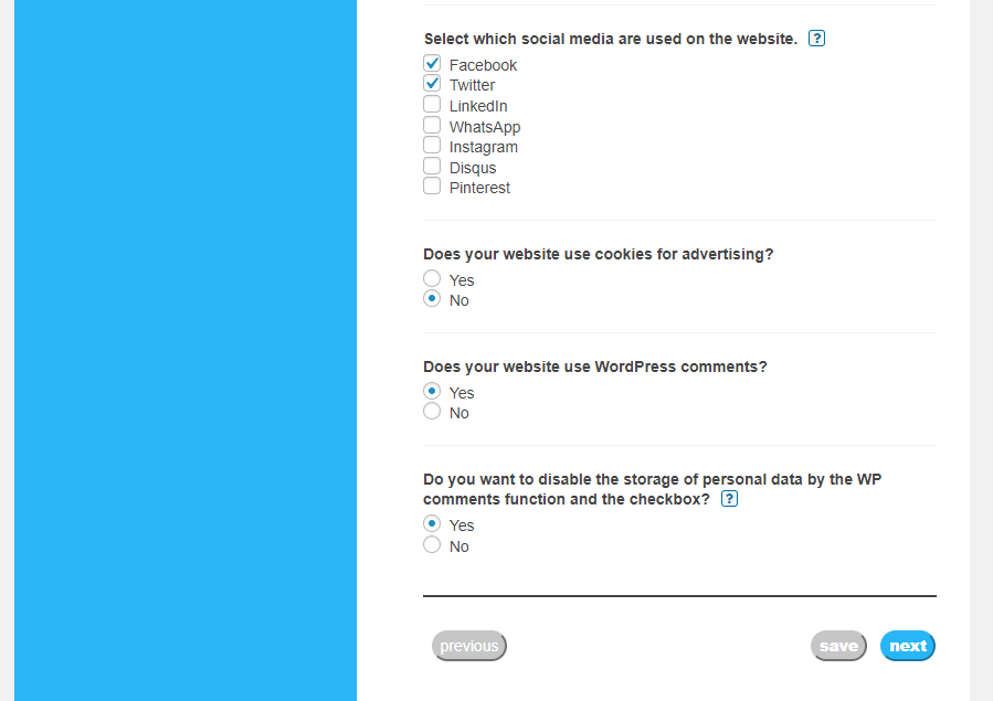 Turning off data collection for WordPress comments.