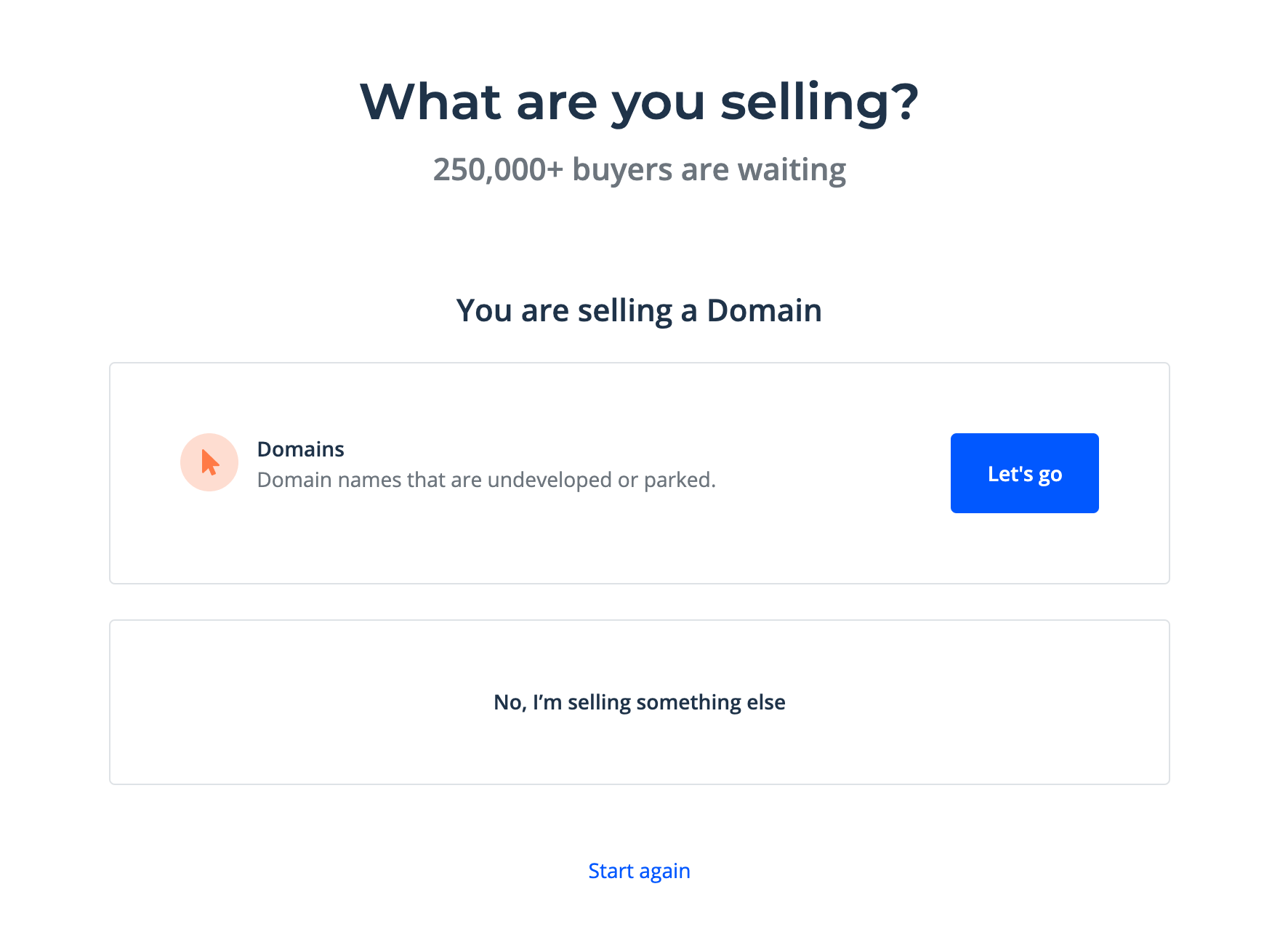 Confirming you want to sell a domain on Flippa.
