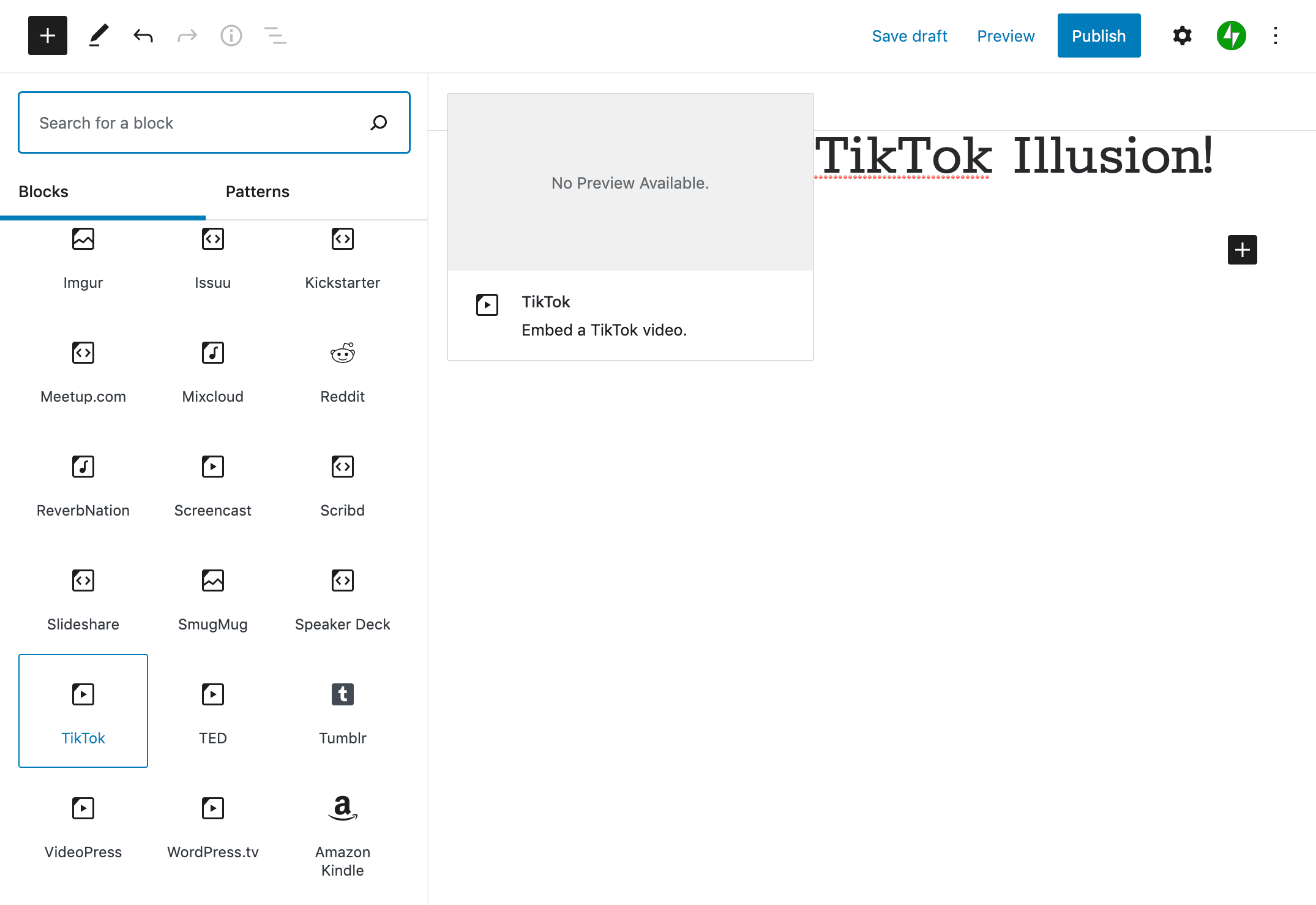 The TikTok WordPress block.