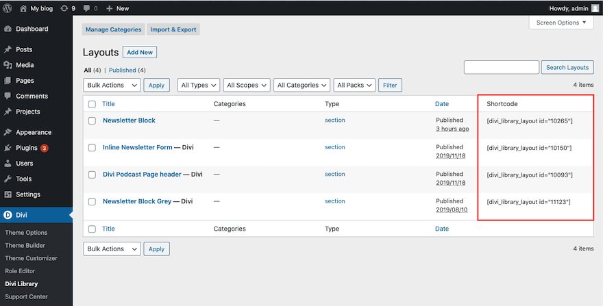 insert divi modules or rows into other modules