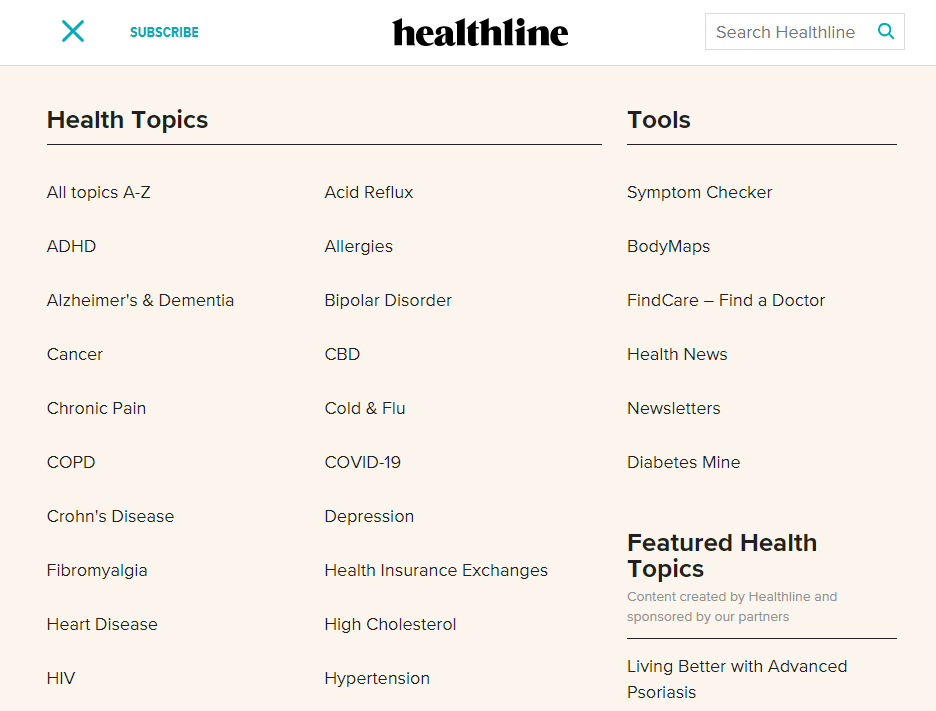 Healthline's topic categories