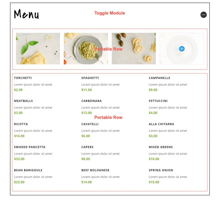 insert divi modules or rows into other modules