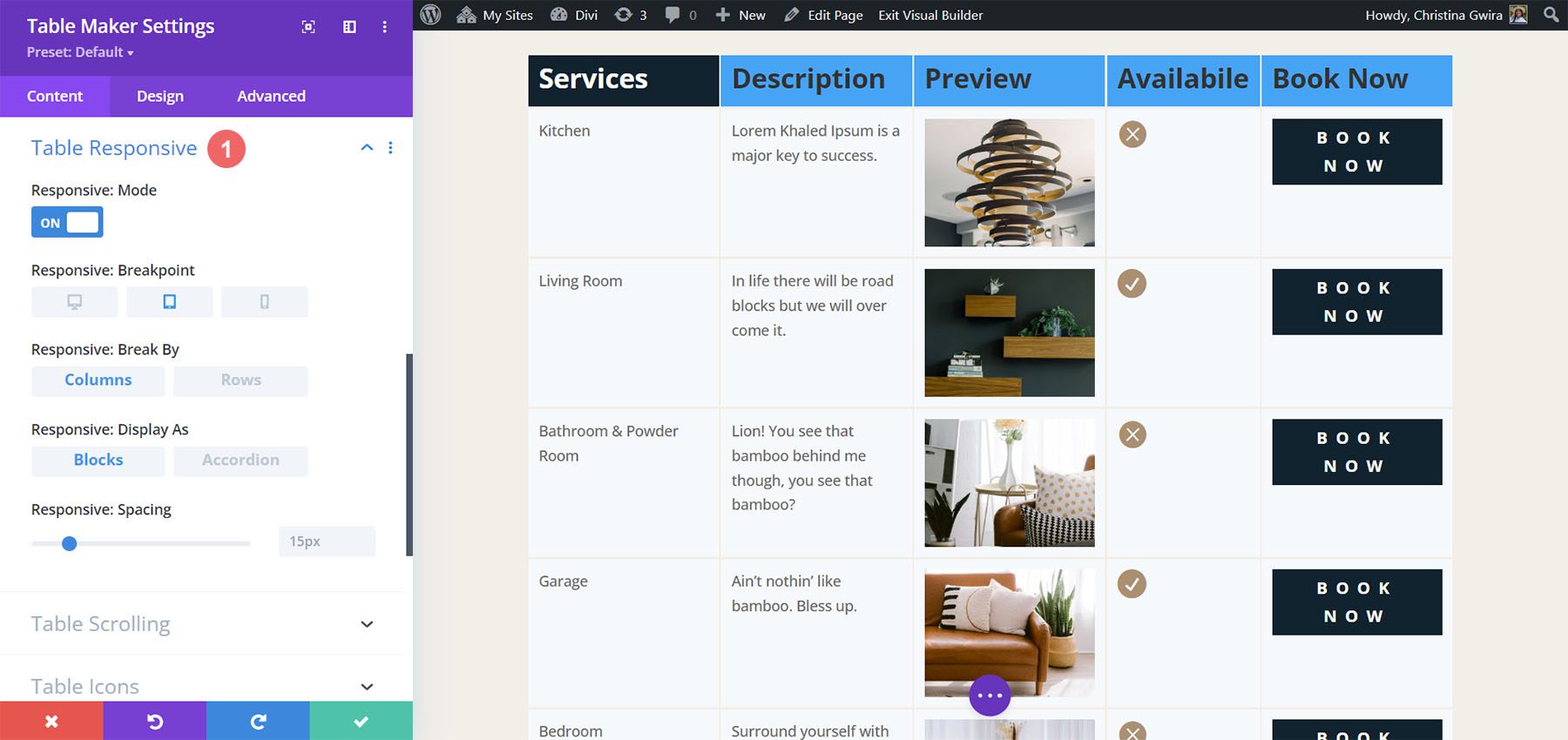Divi Table Maker Responsive Settings