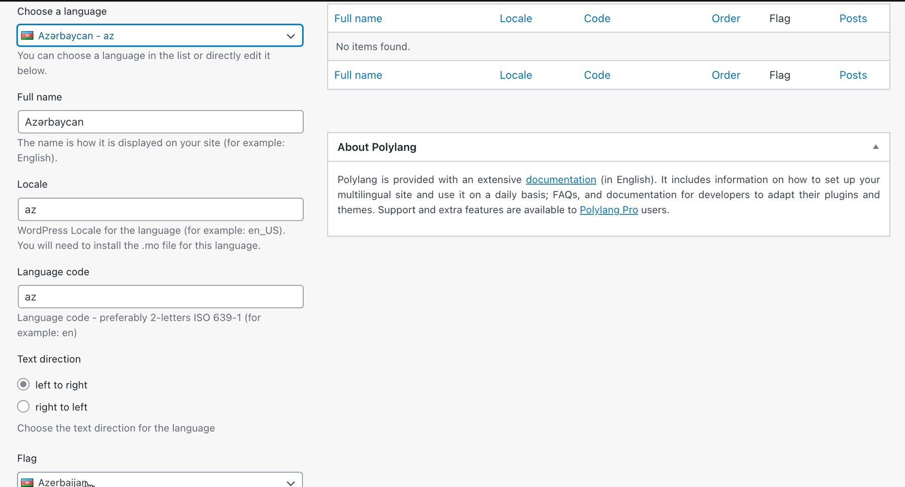 Polylang settings