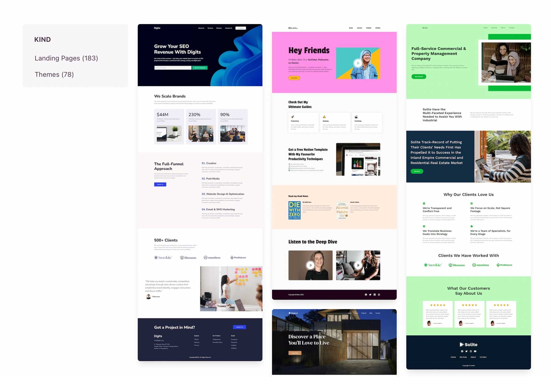 The template selection of the SeedProd landing page builder plugin