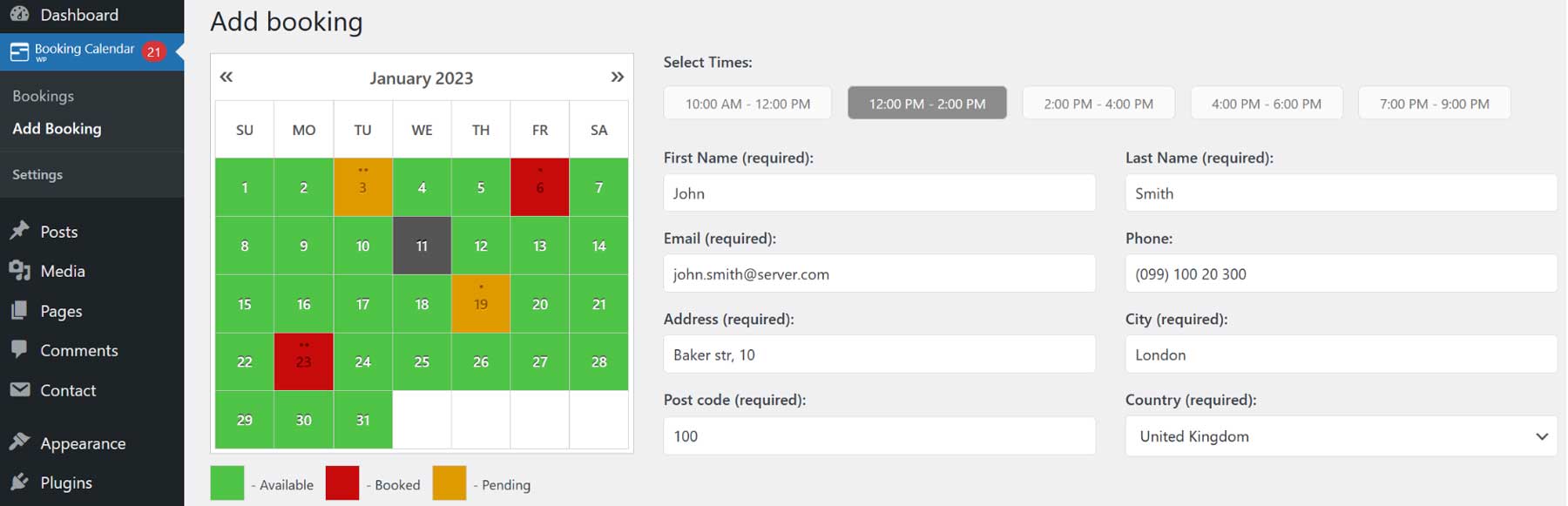 Booking Calendar plugin