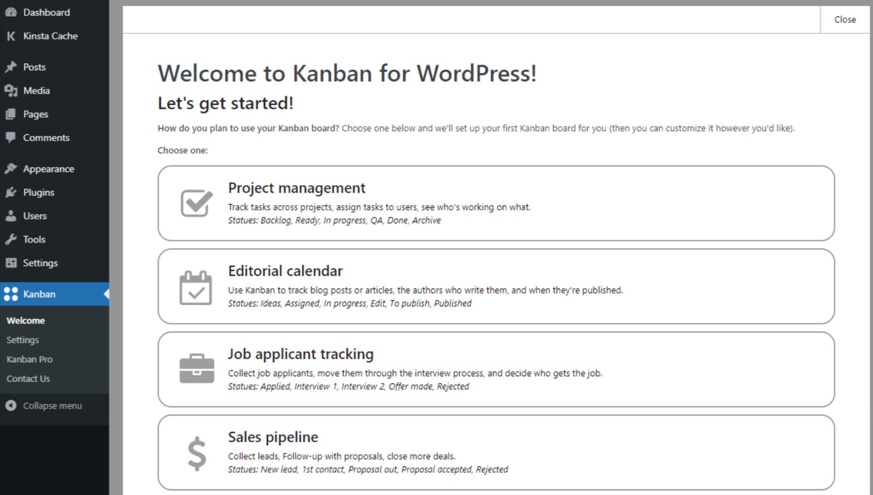 Setting up a Kanban board