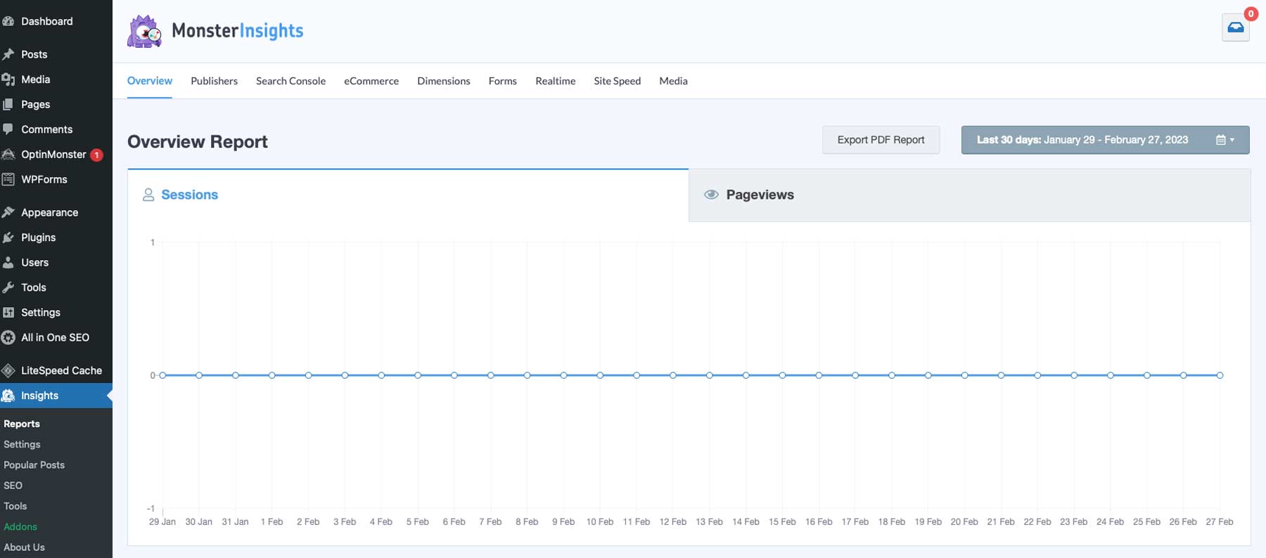 Monster Insights dashboard