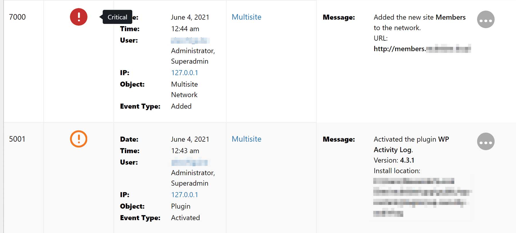 WP Activity Log example