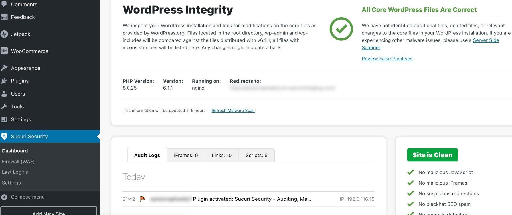 Sucuri WP plugin integrity