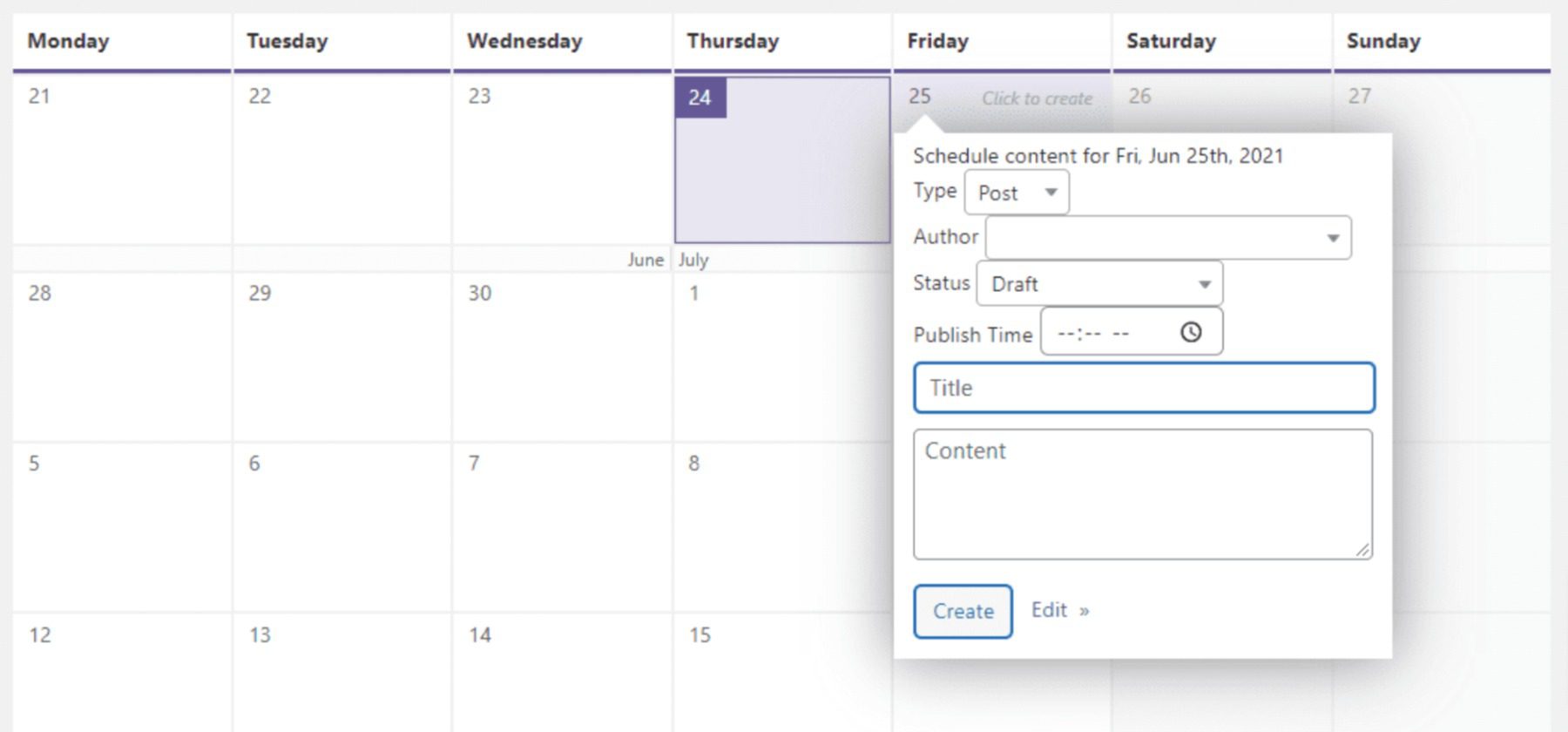 Using a content calendar to schedule a post