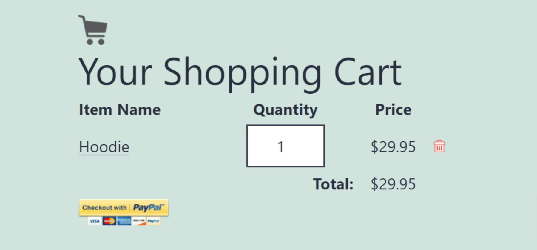 A PayPal shopping cart