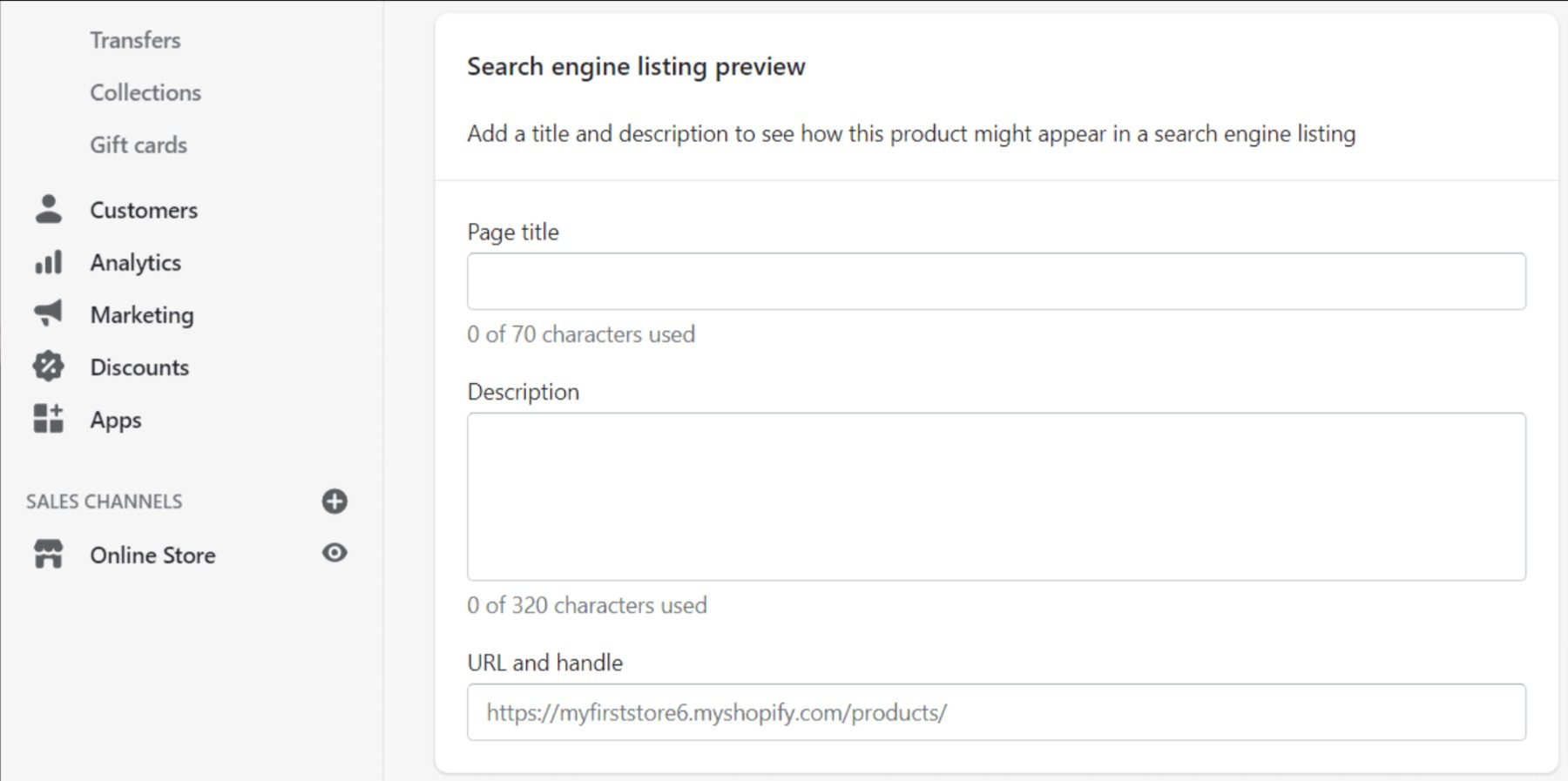 Working on a product's SEO in Shopify