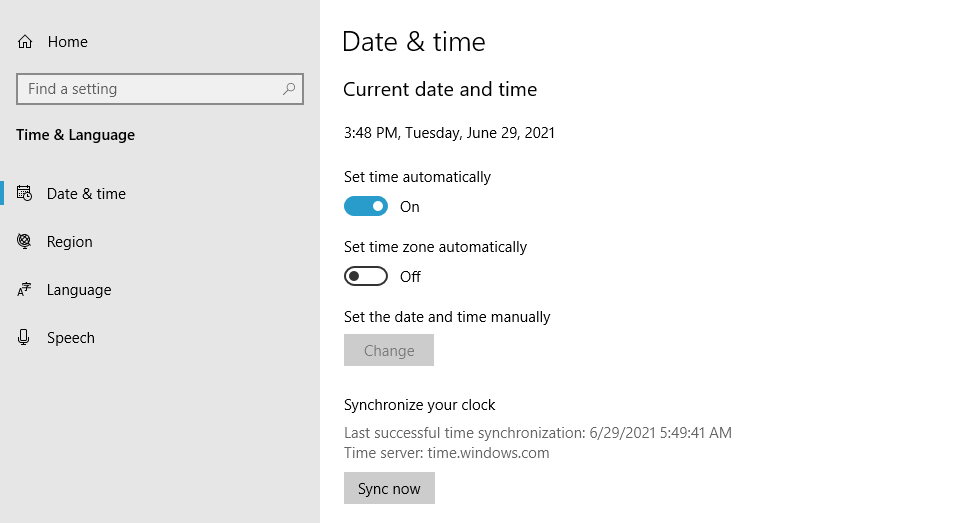 Configuring Windows to set the time automatically