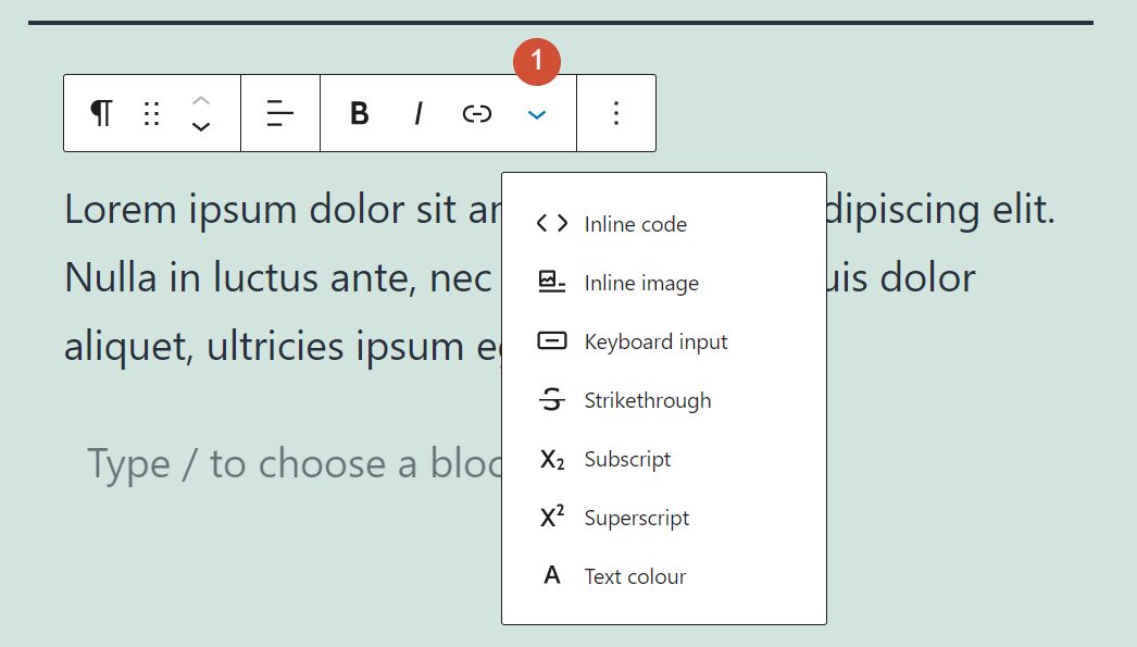 Opening a formatting submenu