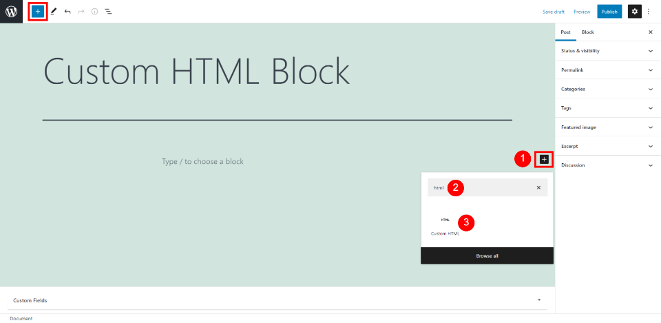 wordpress custom html block javascript