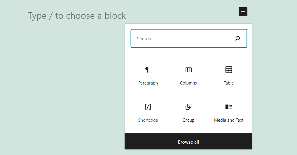 The Shortcode block