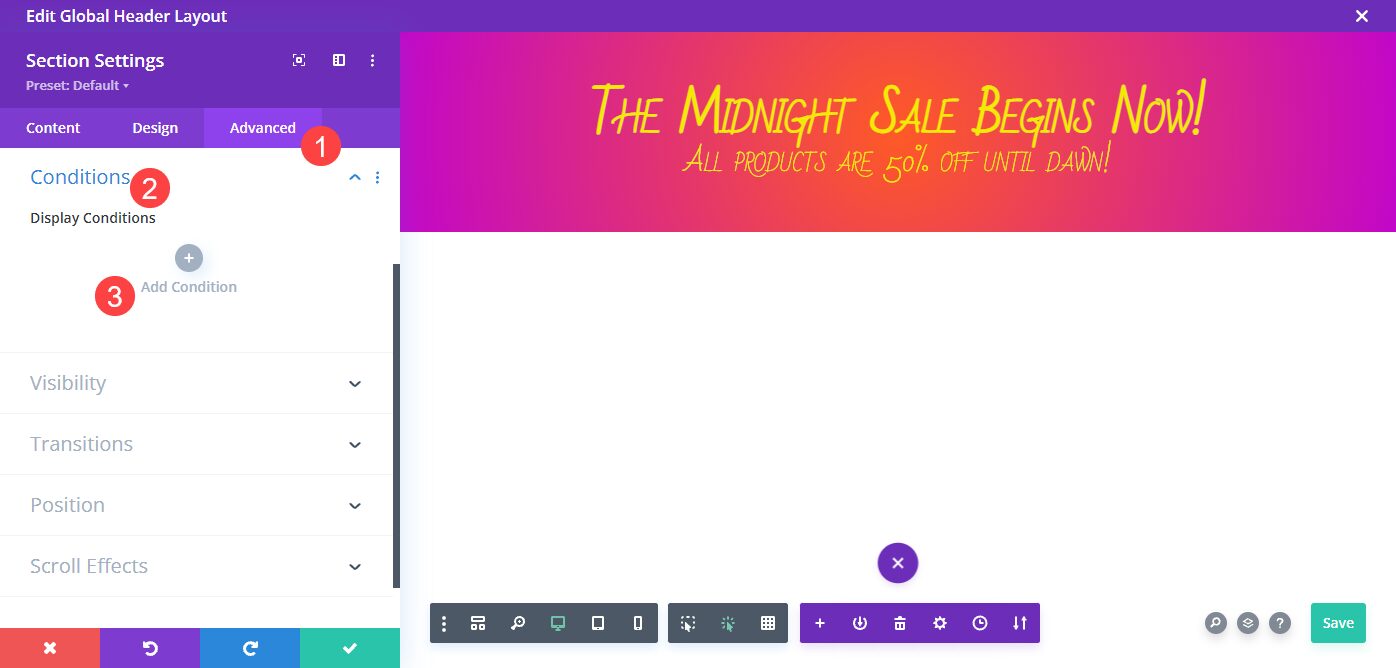 How to Reveal a Sales Banner at Midnight Precisely with Divi’s Condition Options