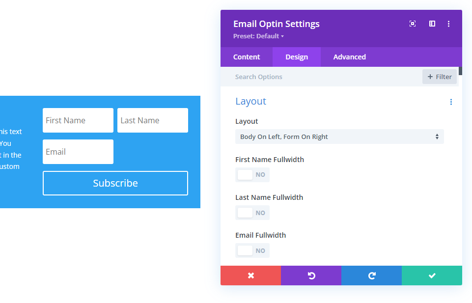 Divi Email Option Text Elements