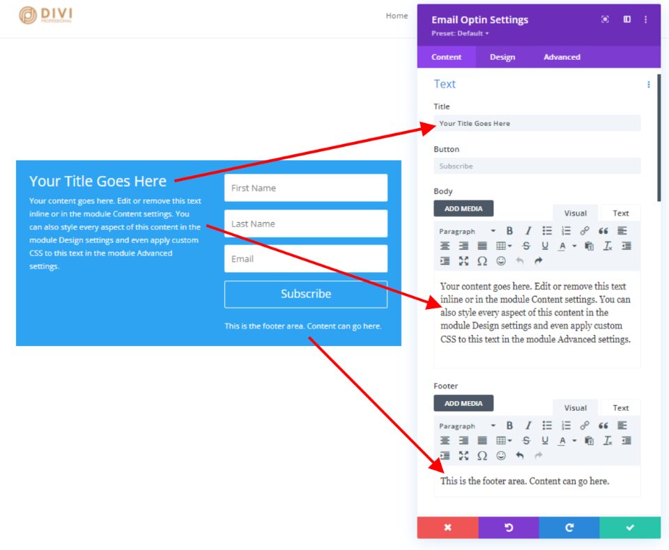 Using The Inline Email Optin Module Content vs. Combining with Text Modules