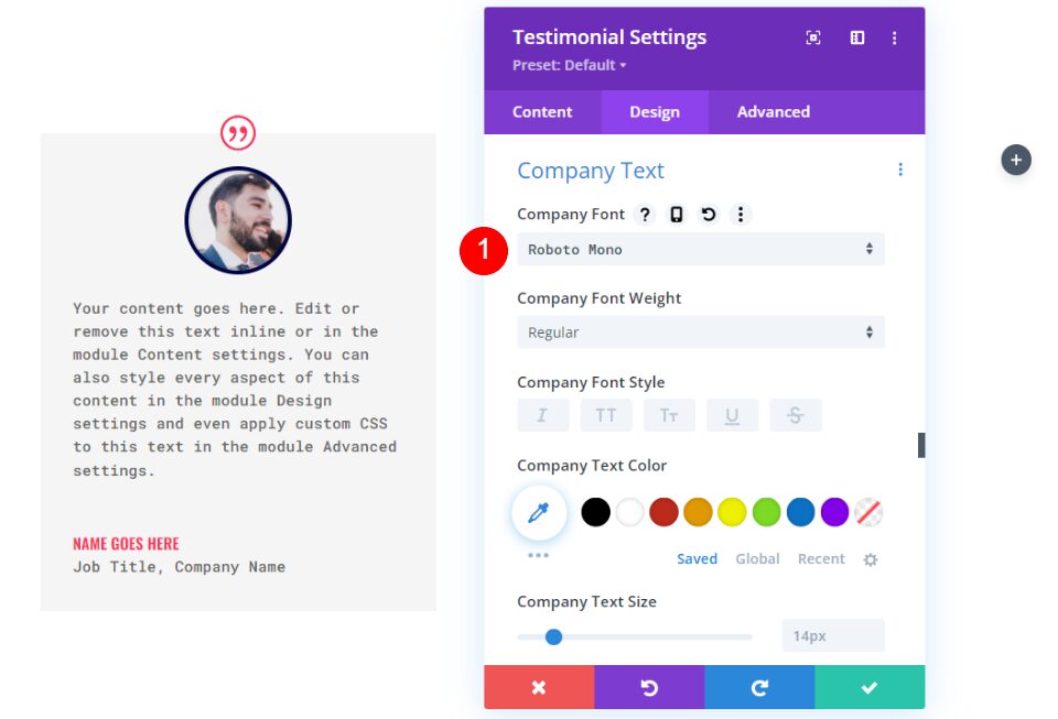 Testimonial Module Design Settings