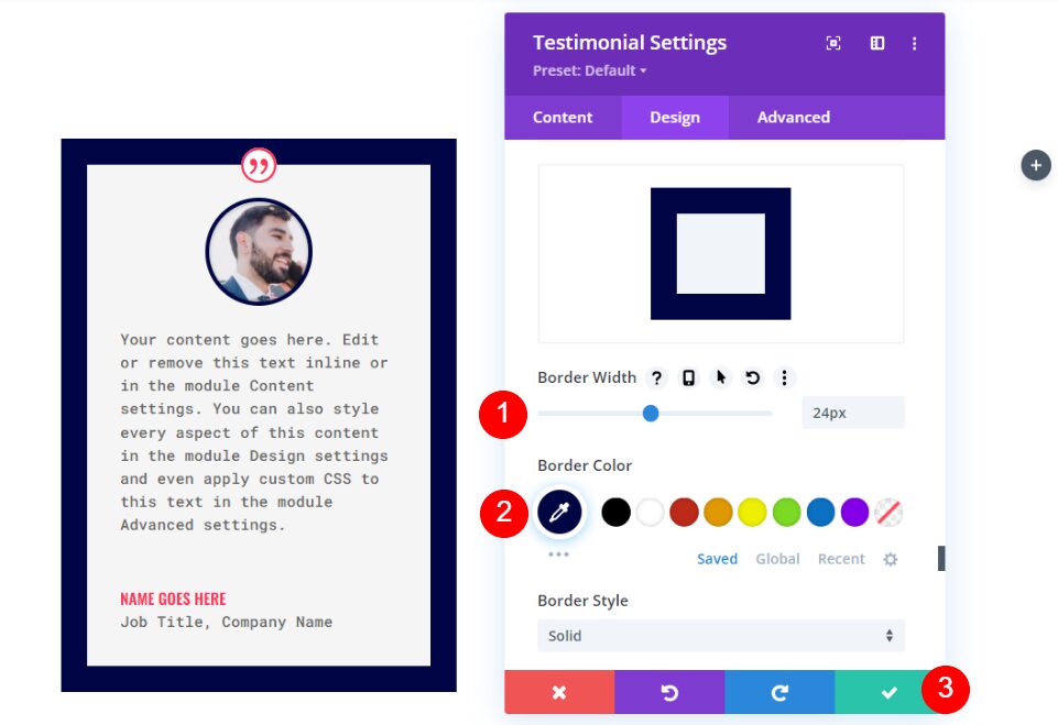 Testimonial Module Design Settings