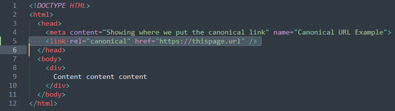 canonical url example in html