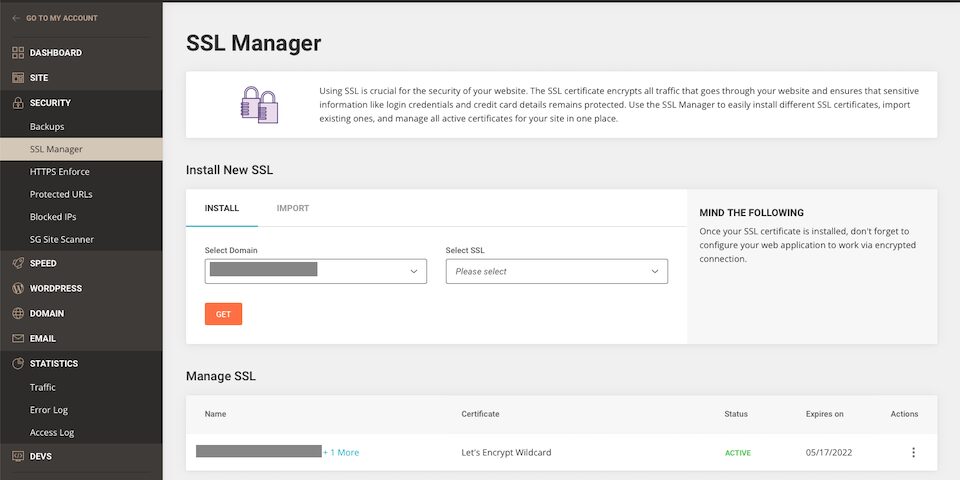 SiteGround site tools