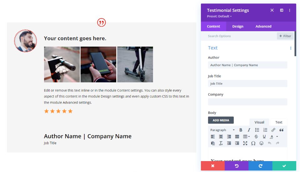 Divi Testimonial Module Display Combination