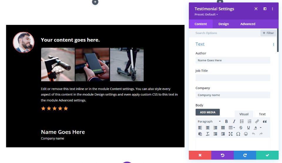 Divi Testimonial Module Display Combination