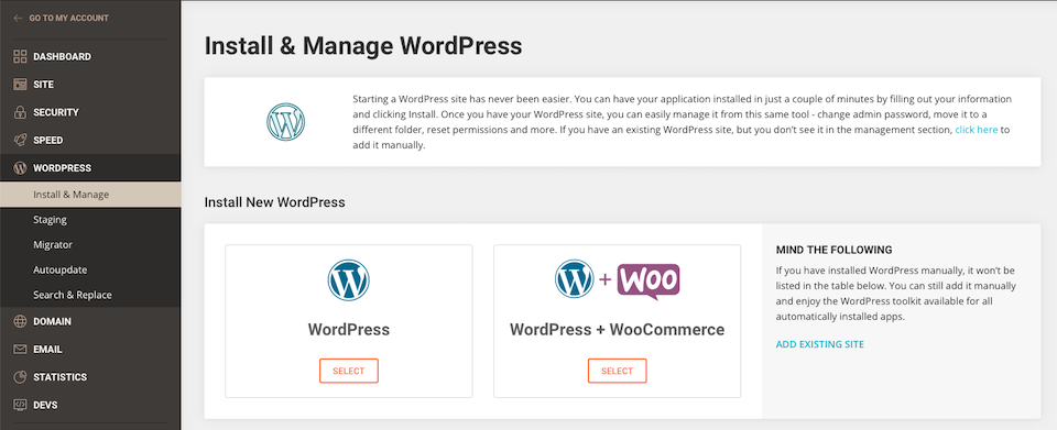 SiteGround site tools