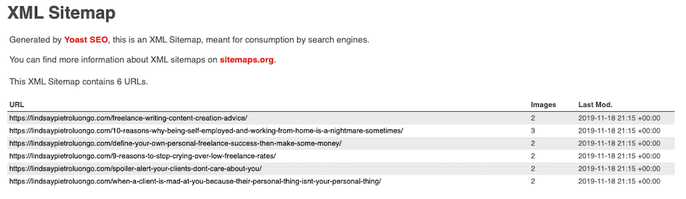 An example of an XML sitemap