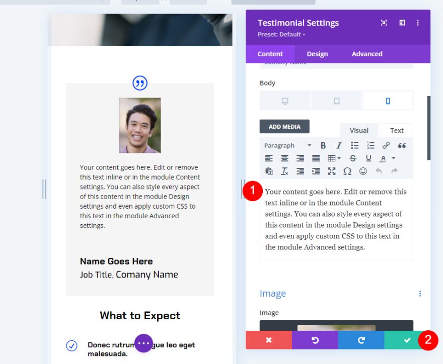 Responsive Testimonial Scenario One Mobile Version