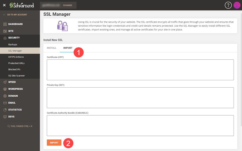 import ssl to siteground