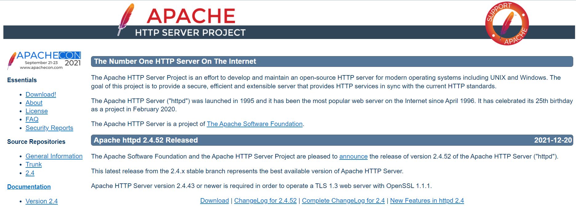 Apache homepage.