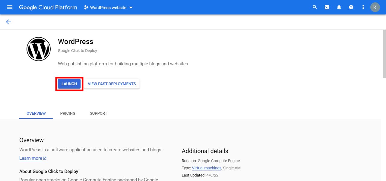 Launch a WordPress website on Google Cloud hosting. 