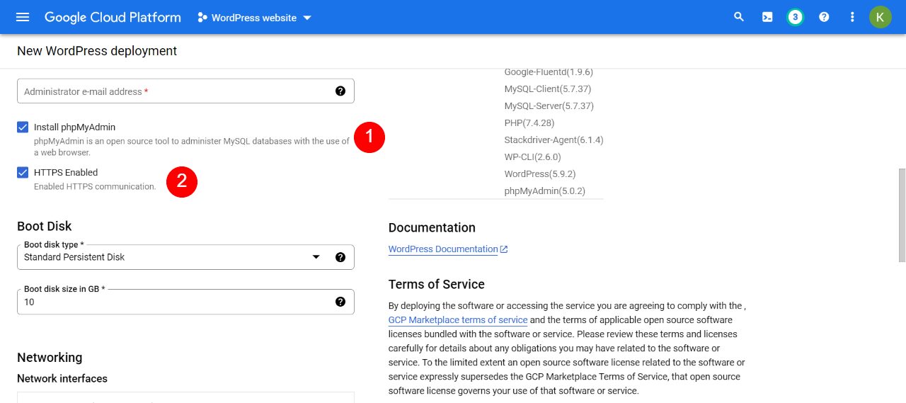 Using Google Cloud WordPress hosting. 