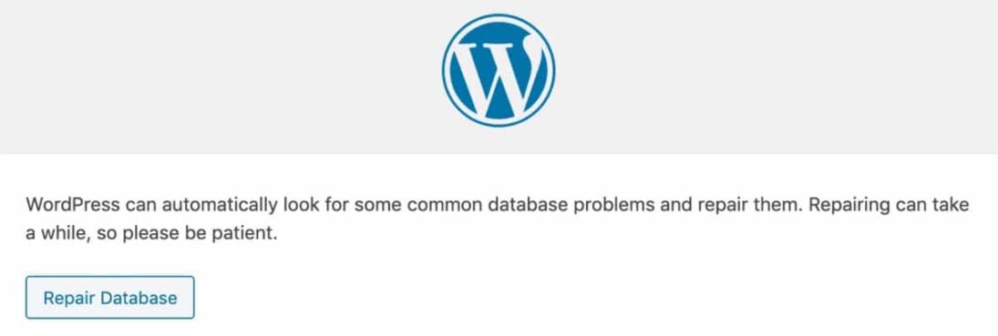 Using the WordPress database repair tool