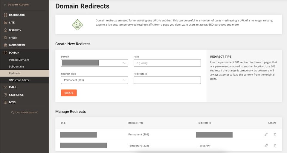 SiteGround domain